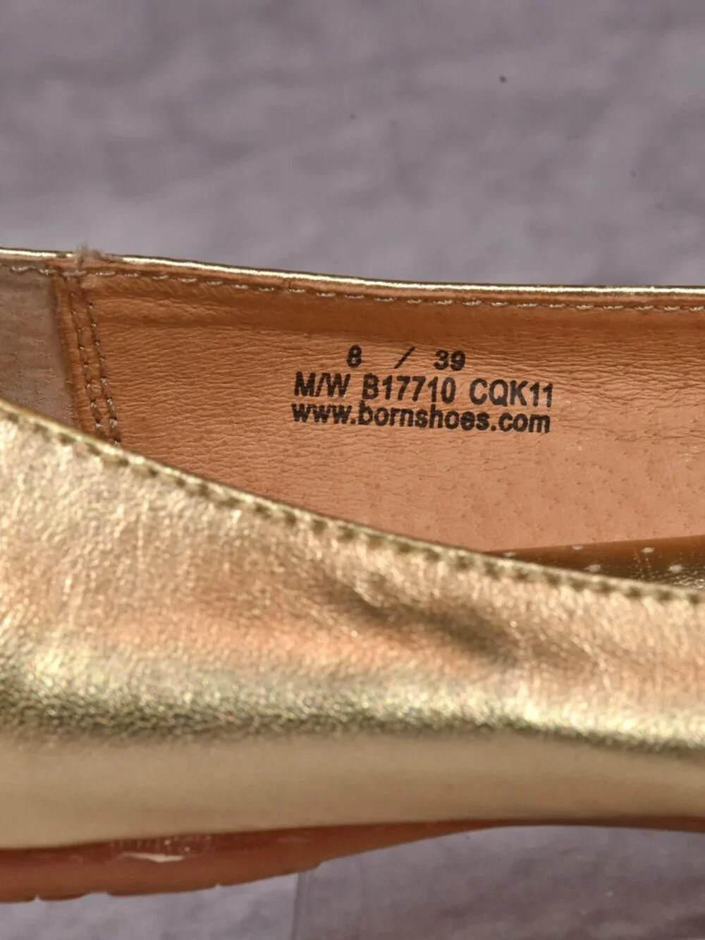 Born Shoes Metallic Gold Lilly Knotted Flats Size 8/39 Leather Upper Gently Used - Picture 12 of 14